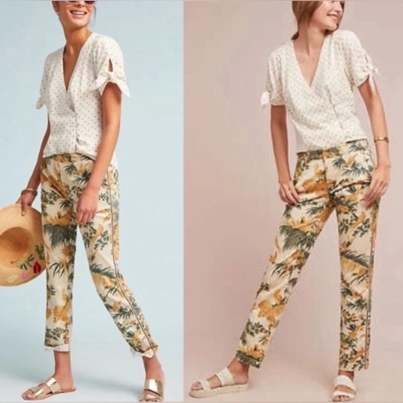 CHINO by Anthropologie Birds of Paradise Pants Size 28 Tuxedo Stripe Neutral - Picture 2 of 14